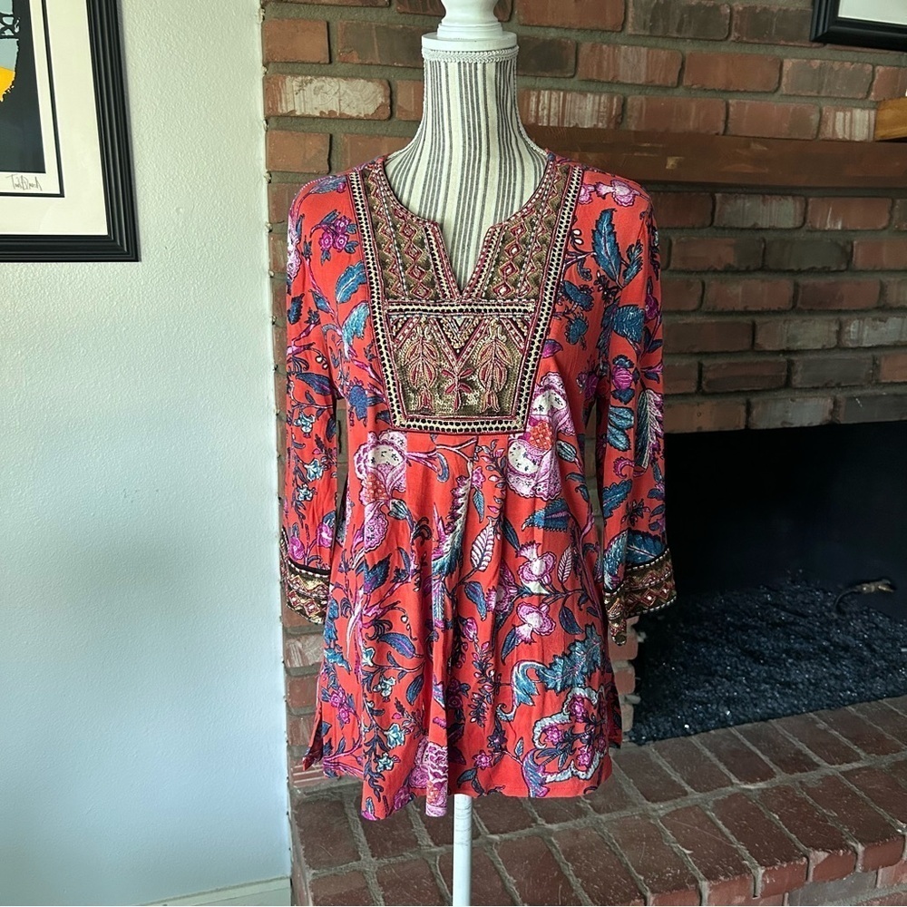 Soft Surroundings Samara Embellishef Paisley Beaded Tunic Sz M PETITE - Picture 2 of 9